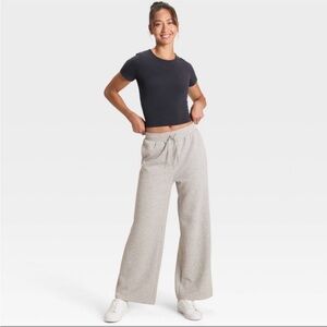 All in Motion Airy Sleek Wide-Leg Drawstring Lounge Pants in Light Heather NWT